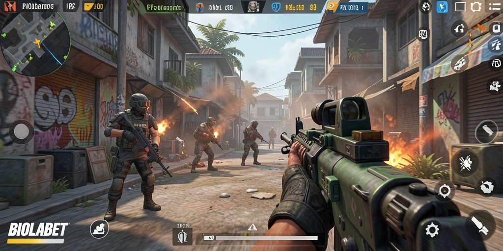 Tampilan gameplay BIOLABET dengan aksi FPS yang mendebarkan.