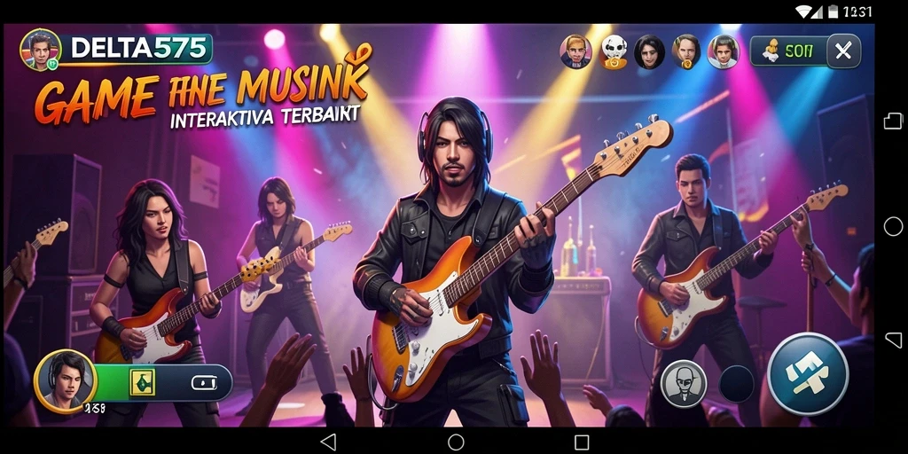 Screenshot utama DELTA575 menampilkan gameplay interaktif musik yang menarik.