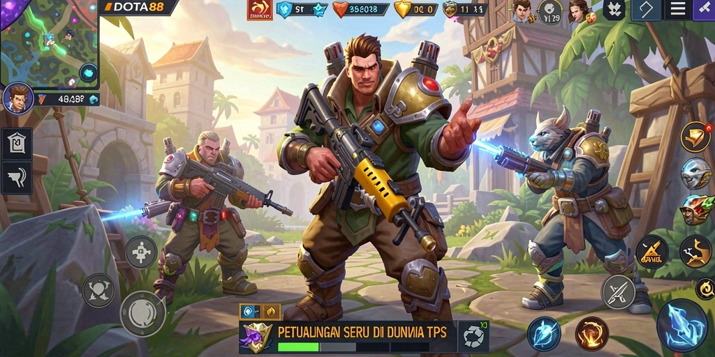 Tampilan gameplay DOTA88 menunjukkan serunya pertempuran TPS yang intens.