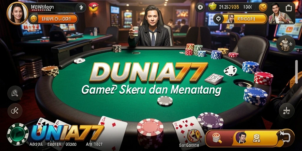 Tampilan screenshot DUNIA77 menunjukkan pengalaman bermain Poker yang mendebarkan.