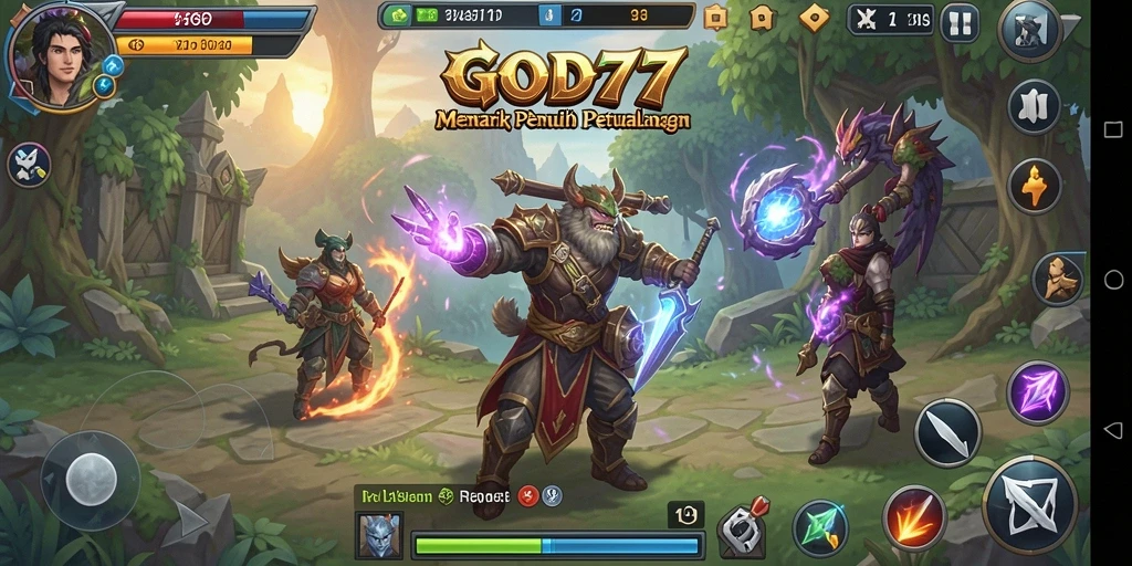Tampilan seru pertarungan dalam game RPG GOD77.