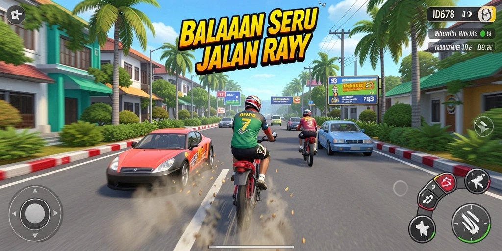 Gameplay seru dari ID678 menampilkan aksi balapan yang mendebarkan.