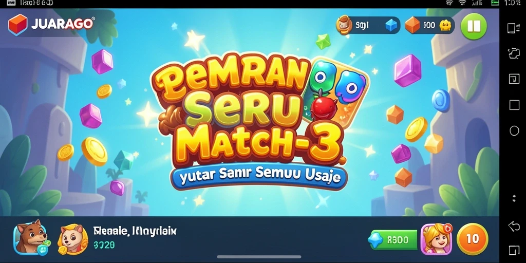 Tampilan gameplay JUARAGO dengan kombinasi permata warna-warni yang menantang.