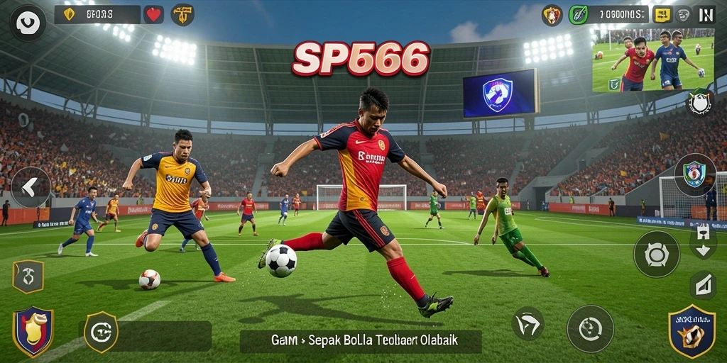Screenshot gameplay SP666 dengan aksi seru di lapangan sepak bola.