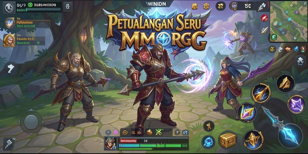 Screenshot gameplay WINIDN menampilkan pertarungan epik dalam dunia fantasi.